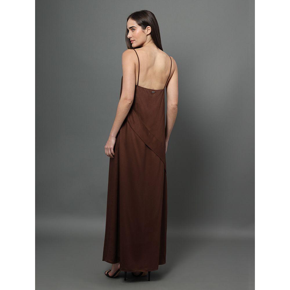 Vestido Feminino Longo Com Faixa Frontal Calvin Klein - Marrom - 2