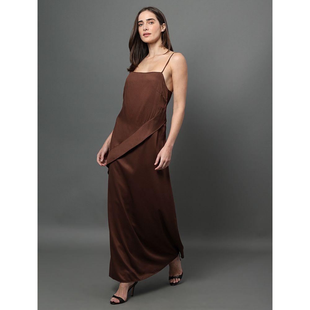 Vestido Feminino Longo Com Faixa Frontal Calvin Klein - Marrom - 5