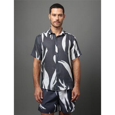 Camisa Masculina Linho Estampado Calvin Klein - Marinho