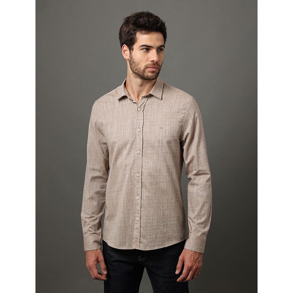 Camisa Masculina Alg Flamê Calvin Klein Jeans - Caqui Medio - 1