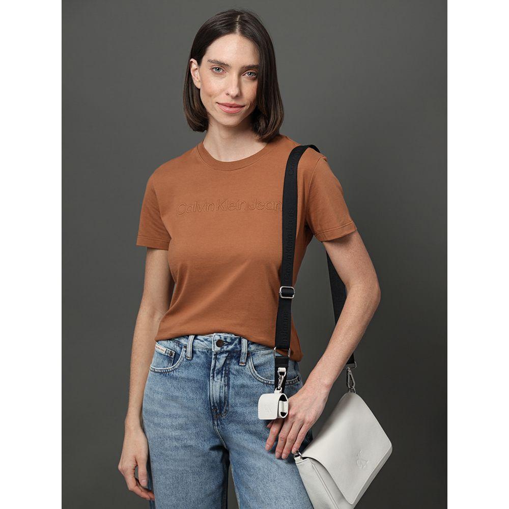 Camiseta Feminina Bordado Alto Relevo Calvin Klein Jeans - Havana - 5