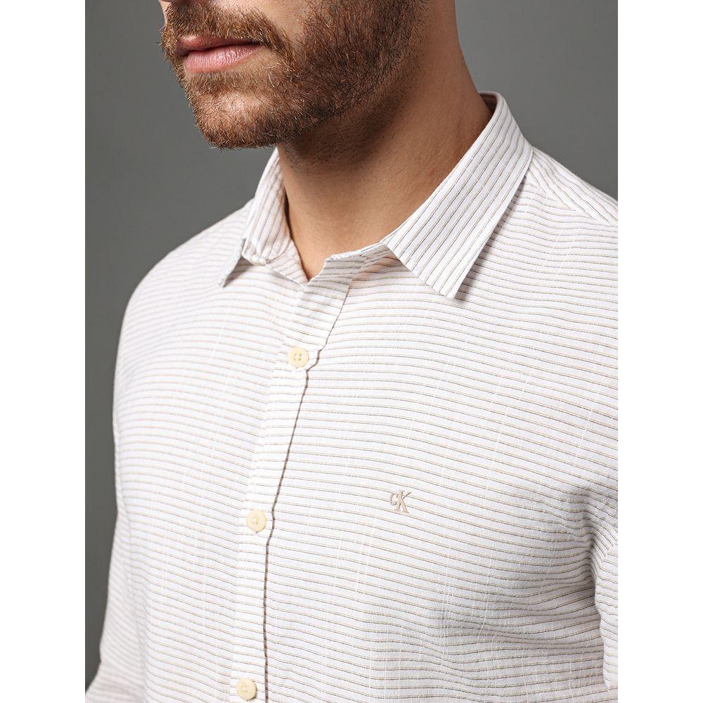 Camisa Masculina Fine Stripes Calvin Klein Jeans - Caqui Claro - 4