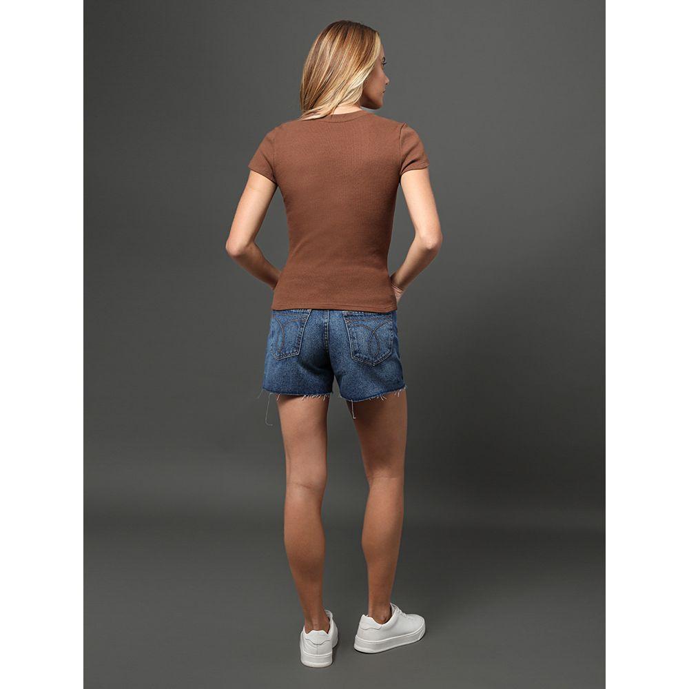 Blusa Feminina Ribana Decote Careca Calvin Klein Jeans - Marrom - 2