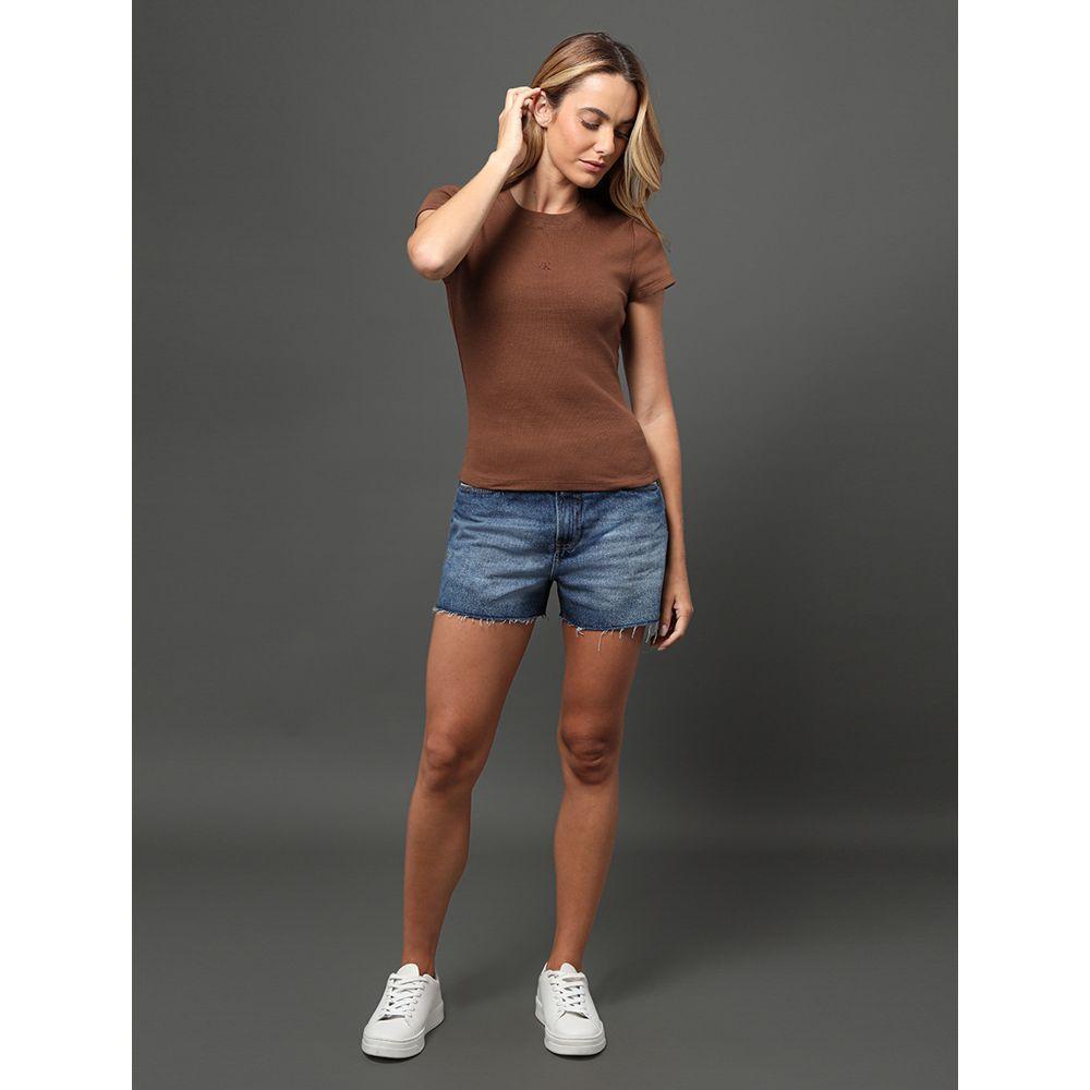 Blusa Feminina Ribana Decote Careca Calvin Klein Jeans - Marrom - 3