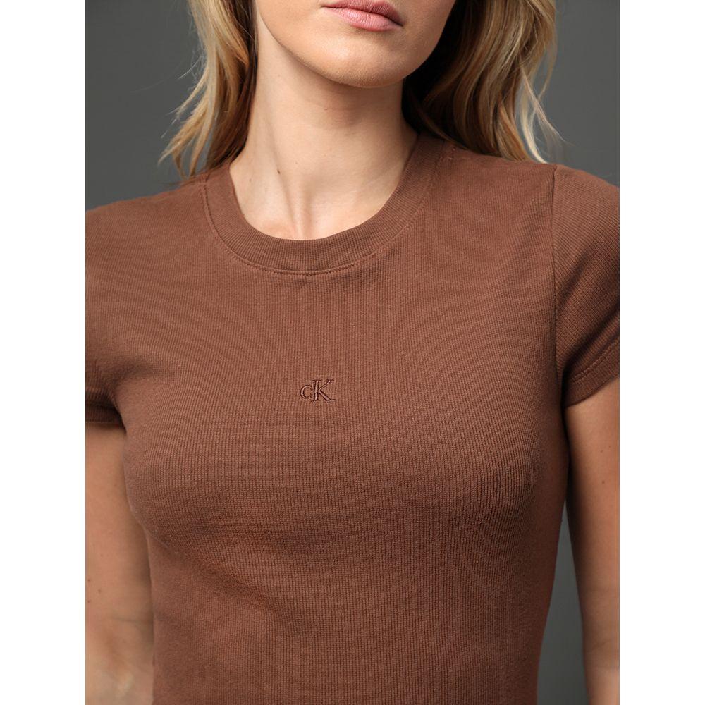 Blusa Feminina Ribana Decote Careca Calvin Klein Jeans - Marrom - 4