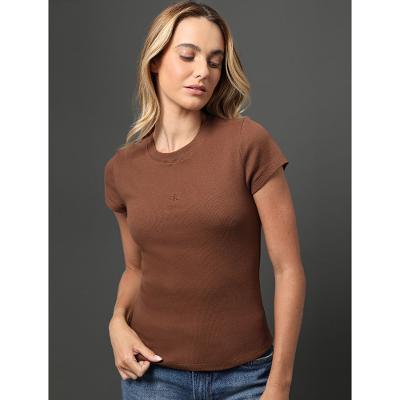Blusa Feminina Ribana Decote Careca Calvin Klein Jeans - Marrom