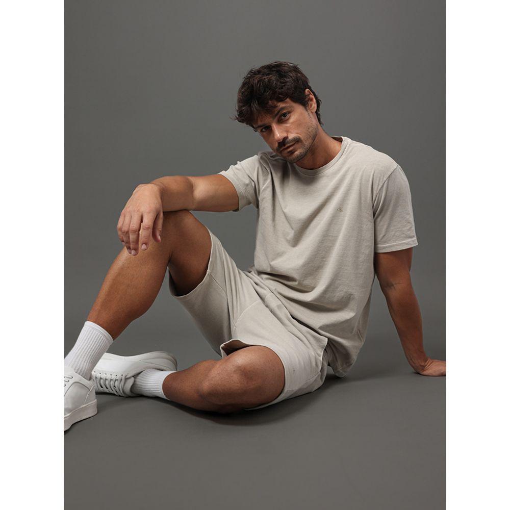 Bermuda Masculina Moletom Monograma Calvin Klein Jeans - Caqui Claro - 5