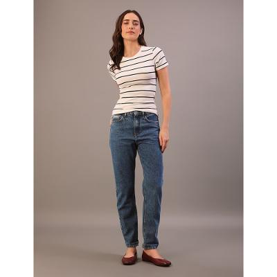 Camiseta Feminina Listrada Linho Calvin Klein Jeans - Marinho