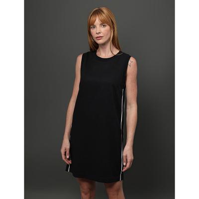 Vestido Com Friso Contrastante - Preto