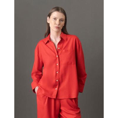 Camisa Feminina Linho Manga Longa Calvin Klein - Vermelho