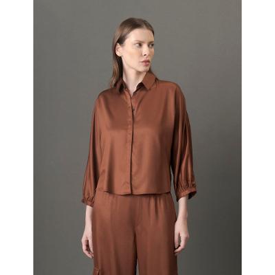 Camisa Feminina Cropped Manga Longa Calvin Klein - Marrom