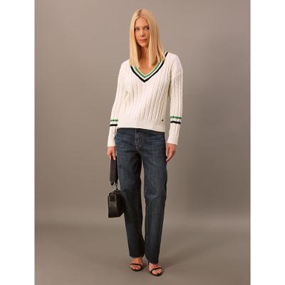 Tricot Calvin Klein Feminino Trançado Com Listra Contrastante - Off White