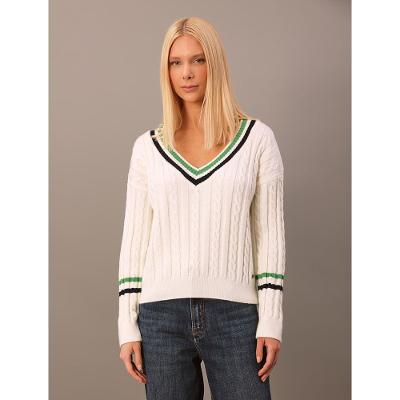 Tricot Calvin Klein Feminino Trançado Com Listra Contrastante - Off White