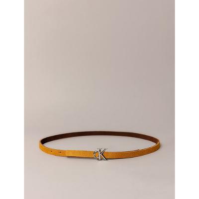 Cinto Fino Calvin Klein Jeans Feminino Double Face Fivela Ck - Mostarda