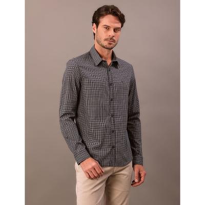 Camisa Manga Longa Masculino Slim Plaid - Marinho
