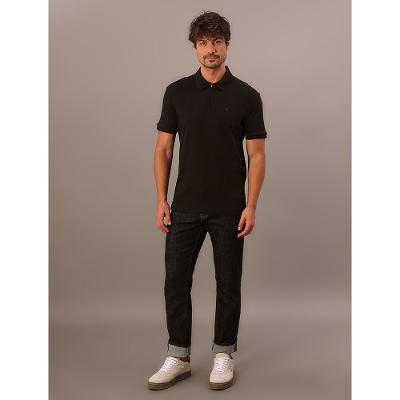 Polo Manga Curta Calvin Klein Jeans Regular Suedine Com Zíper - Preto