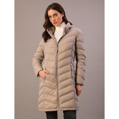 Jaqueta Calvin Klein Feminina Alongada Matelassê Capuz Remo - Light Grey