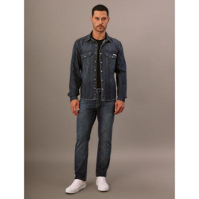 Camisa Jeans Calvin Klein Manga Longa - Azul Médio
