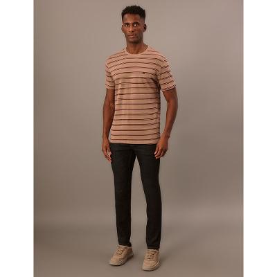 Camiseta Manga Curta Calvin Klein Jeans Masculino Malhão Listrado - Caqui Medio
