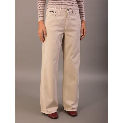 Calça Color Feminina Wide Leg Long 5 Pockets - Caqui Claro