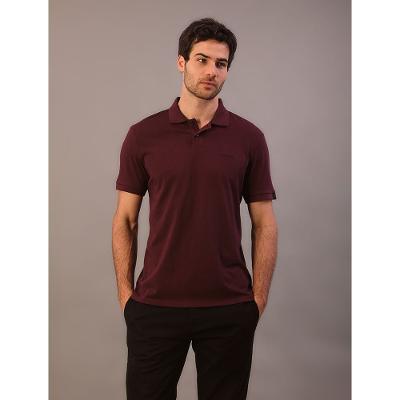 Polo Masculina Calvin Klein Manga Curta Logo Silver Jersey - Bordo