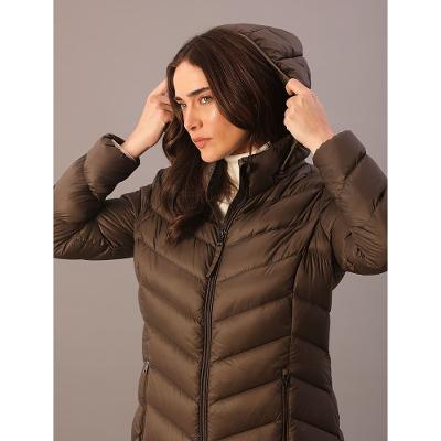 Jaqueta Calvin Klein Feminina Alongada Matelassê Capuz Remo - Capuccino