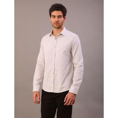 Camisa Manga Longa Slim Maquinetada Fio 50 - Cinza Claro