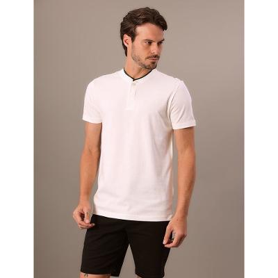 Polo Manga Curta Calvin Klein Masculino Slim Gola Portuguesa - Off White