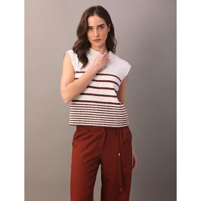 Colete Calvin Klein Feminino de Tricot Com Listras Diferentes - Off White