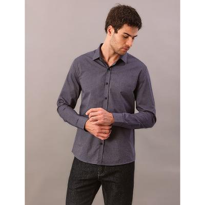 Camisa Manga Longa Masculino Slim Fil a Fil - Marinho
