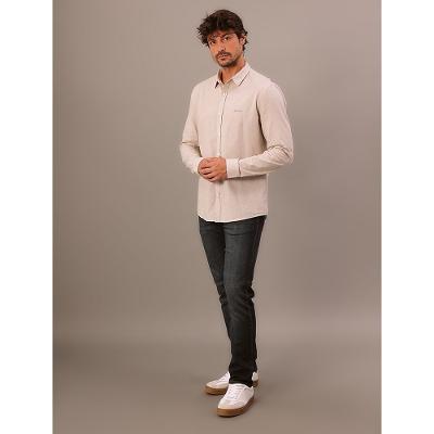 Camisa Manga Longa Slim Listrada Silk Logo - Caqui Medio