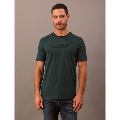 Camiseta Manga Curta Calvin Klein Masculino Bordado Ny Est. 1968 - Verde Médio
