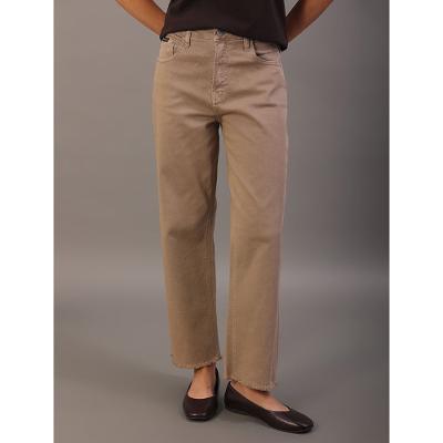 Calça Color Feminina Cropped Straight Barra a Fio - Caqui Medio