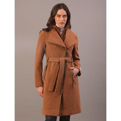 Casaco Longo Calvin Klein Jeans Feminino Com Zíper e Cinto em Lã - Charuto