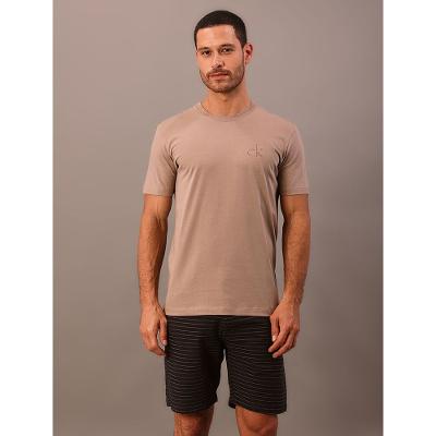 Camiseta Manga Curta Calvin Klein Masculino Calvin Klein Bordado - Caqui Claro