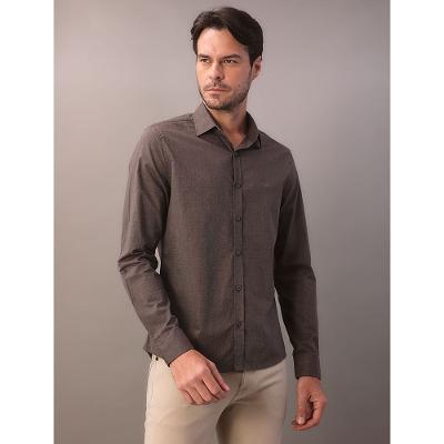 Camisa Manga Longa Masculino Slim Fil a Fil - Marrom