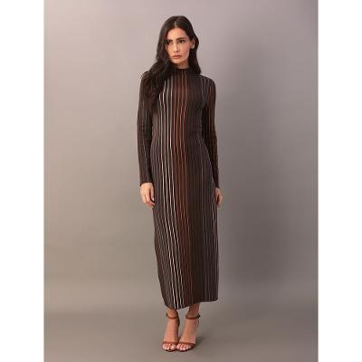 Vestido de Tricot Calvin Klein Feminino Canelado Com Filetes c - Marrom