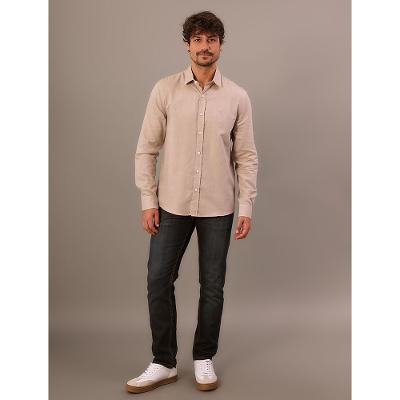 Camisa Manga Longa Calvin Klein Jeans Regular Oxford Leve - Caqui Medio