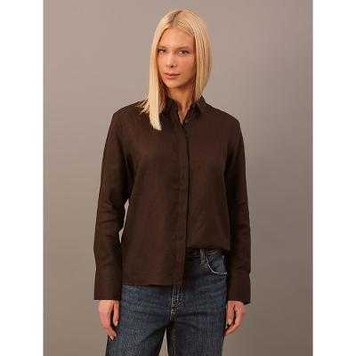 Camisa Calvin Klein Feminina Linho Lisa - Marrom