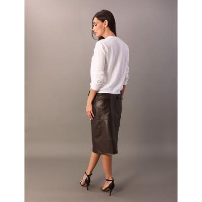 Saia Lapis Calvin Klein Feminina de Couro - Marrom