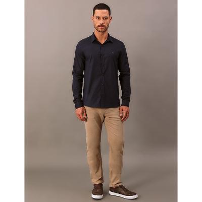 Camisa Manga Longa Calvin Klein Jeans Slim Cotton Linen - Marinho
