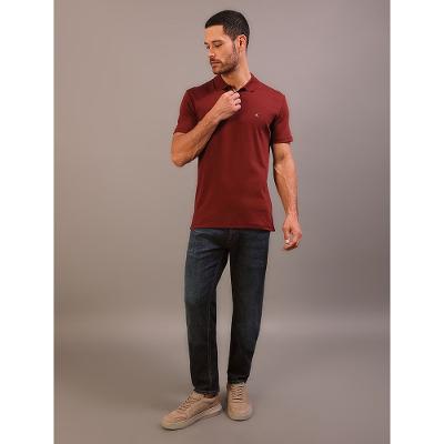 Polo Manga Curta Calvin Klein Jeans Slim Meia Malha Pima - Bordo