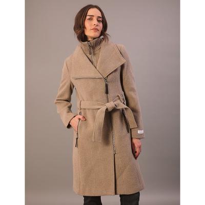 Casaco Longo Calvin Klein Jeans Feminino Com Zíper e Cinto em Lã - Caqui Claro