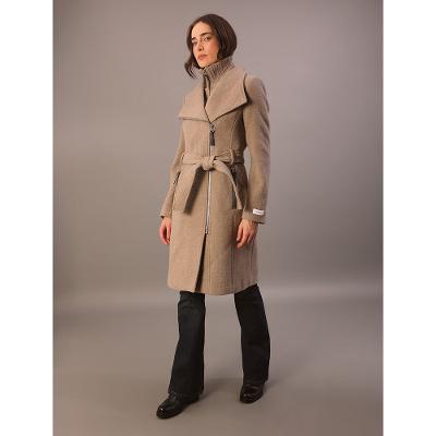 Casaco Longo Calvin Klein Jeans Feminino Com Zíper e Cinto em Lã - Caqui Claro