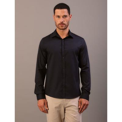 Camisa Manga Longa Slim Maquinetada Fio 50 - Marinho