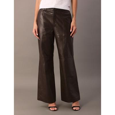 Calça Reta Feminina de Couro - Marrom