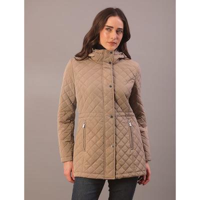 Jaqueta Calvin Klein Feminina Alongada Matelassê Com Capuz - Caqui Medio