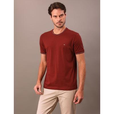 Camiseta Manga Curta Calvin Klein Masculino Gola Com Frisos - Bordo