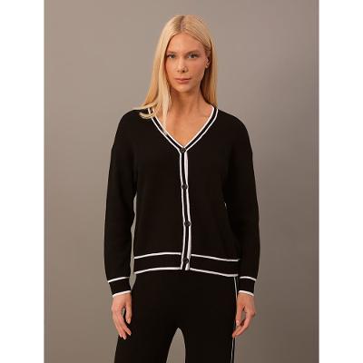 Cardigan Calvin Klein Feminino Com Detalhes Contrastantes - Preto