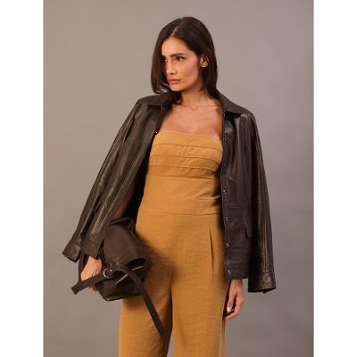 Macacão Calvin Klein Jeans Feminino Wideleg Com Pregas No Busto - Havana